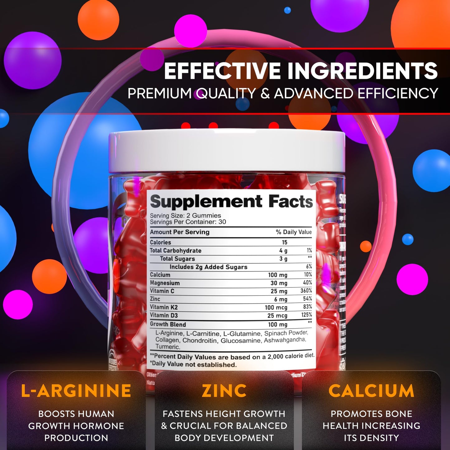 BIOTEQUELAB Height Growth Increase Gummies Vitamins, Grow Tall Supplement, Calcium, Magnesium, Zinc, Ashwagandha,