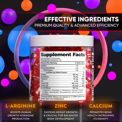 BIOTEQUELAB Height Growth Increase Gummies Vitamins, Grow Tall Supplement, Calcium, Magnesium, Zinc, Ashwagandha,