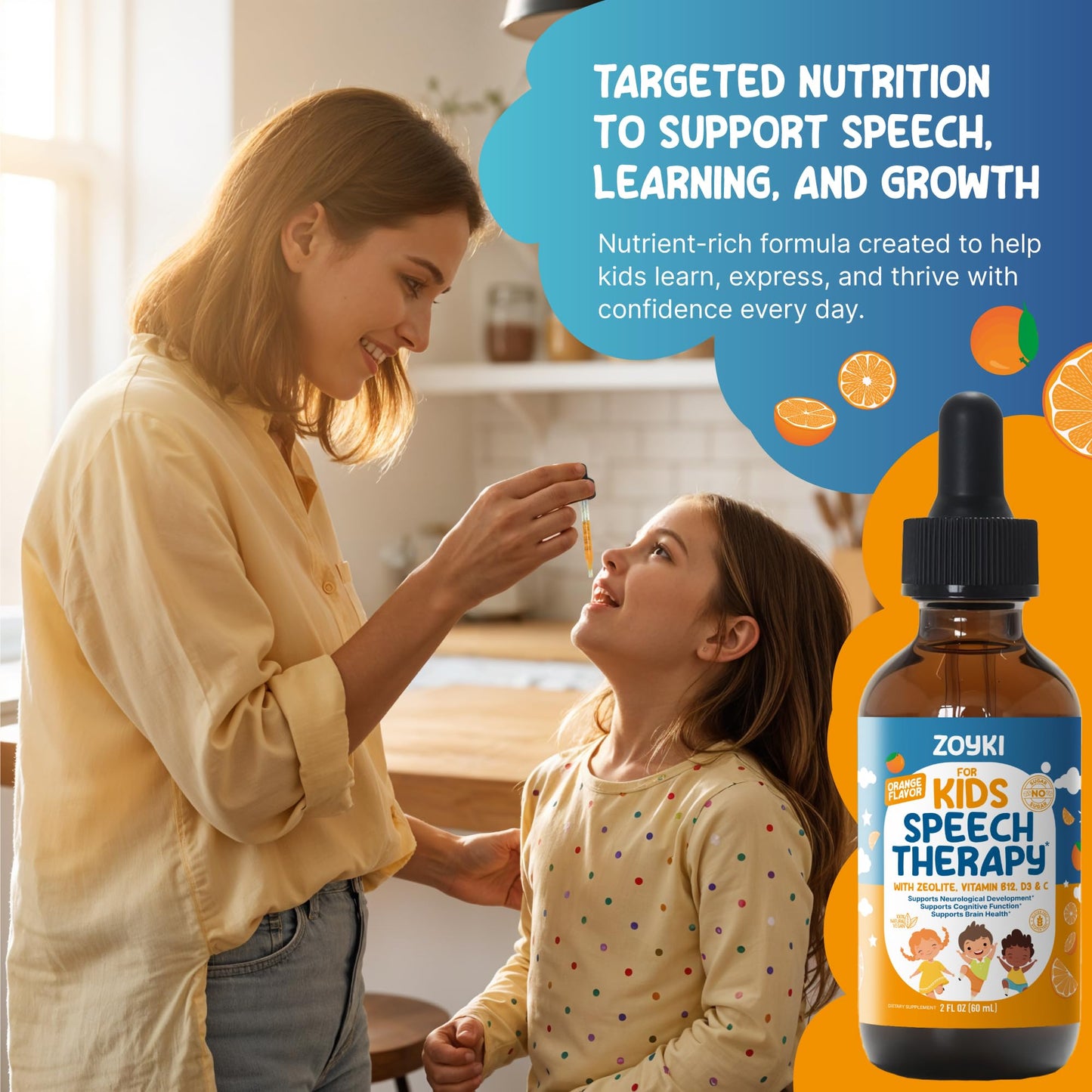 Zoyki Speech Therapy Drops for Kids - Speech Support Supplement for Communication Delay Cognitive Function Language & Brain Development with Zeolite Vitamins B12 D3 C - Sugar Free Gluten-Free Vegan ZoykiBuy Supplements Australia