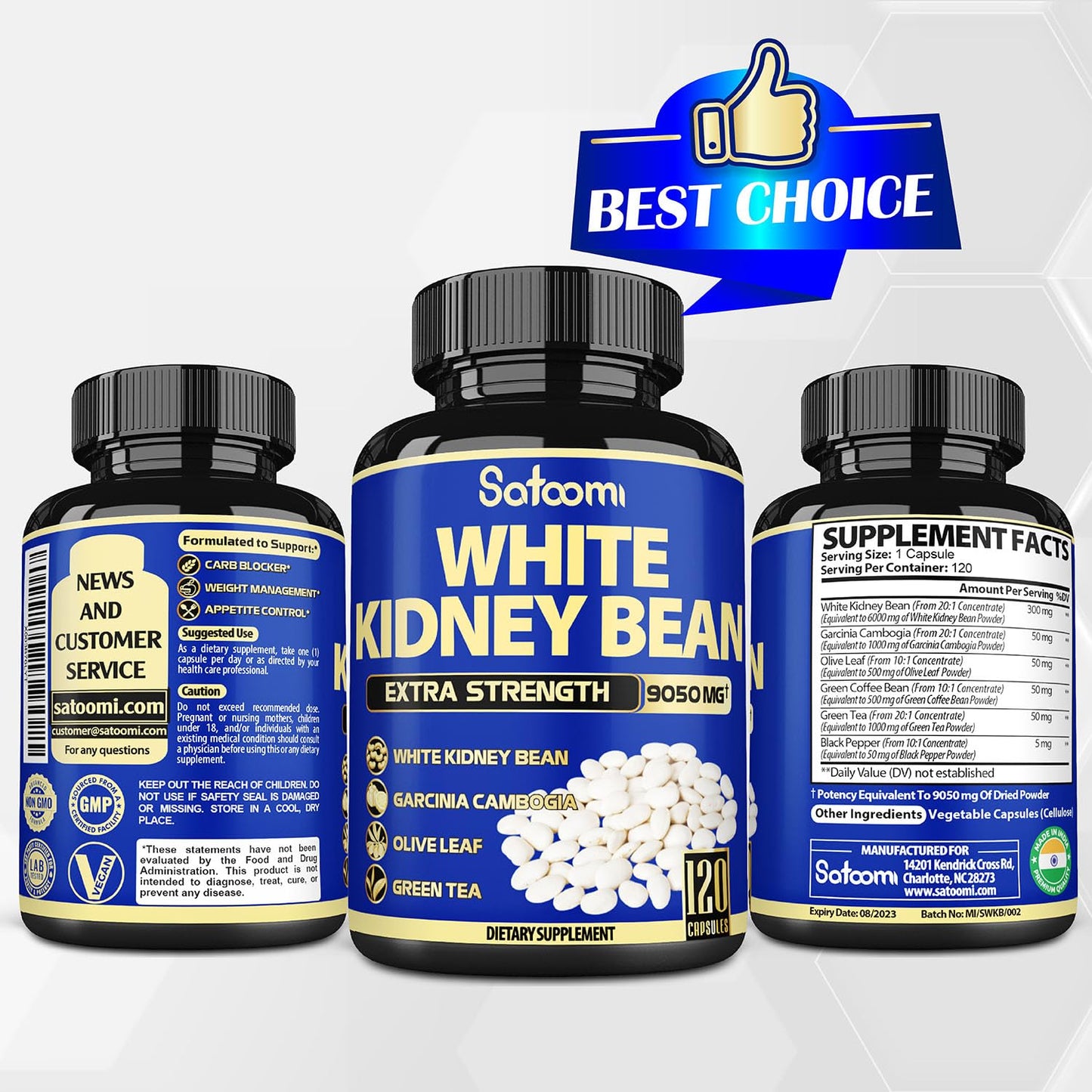 6in1 White Kidney Bean Extract Capsules 9050 Mg - with Garcinia Cambogia, Olive Leaf SatoomiBuy Supplements Australia