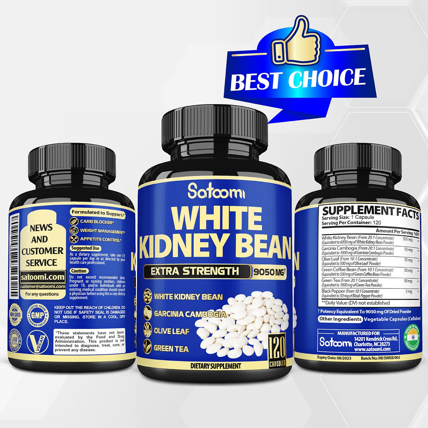 6in1 White Kidney Bean Extract Capsules 9050 Mg - with Garcinia Cambogia, Olive Leaf SatoomiBuy Supplements Australia