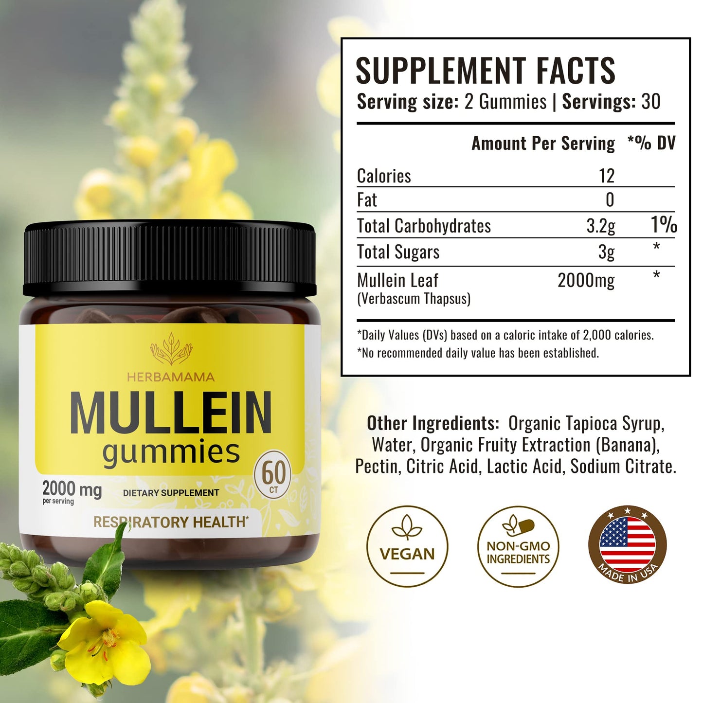 HERBAMAMA Mullein Gummies - Mullein Leaf Dietary Supplement for Respiratory HERBAMAMABuy Supplements Australia