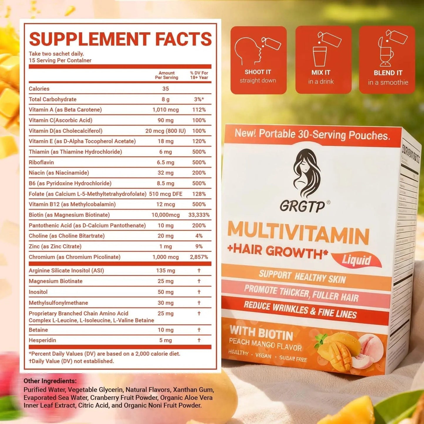 Liquid Multivitamin + Hair Growth | Biotin 10000mcg | Support Healthy Skin,Promote Thicker,Fuller Hair,Reduce Wrinkles & Fine Lines | 15.22 Fl Oz GRGTPBuy Supplements Australia