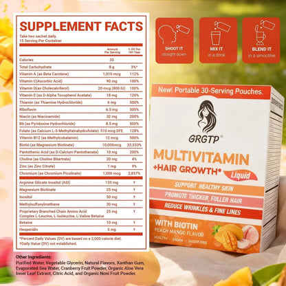 Liquid Multivitamin + Hair Growth | Biotin 10000mcg | Support Healthy Skin,Promote Thicker,Fuller Hair,Reduce Wrinkles & Fine Lines | 15.22 Fl Oz GRGTPBuy Supplements Australia