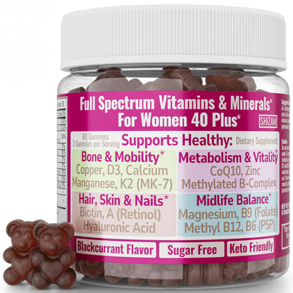 SHIZAM Vitamin D3 K2 MK-7 Gummies with Magnesium, Folate (5-MTHF), Methylfolate, CoQ10, B6 P5P & Methylated B-Complex for Women 40+ SHIZAMBuy Supplements Australia