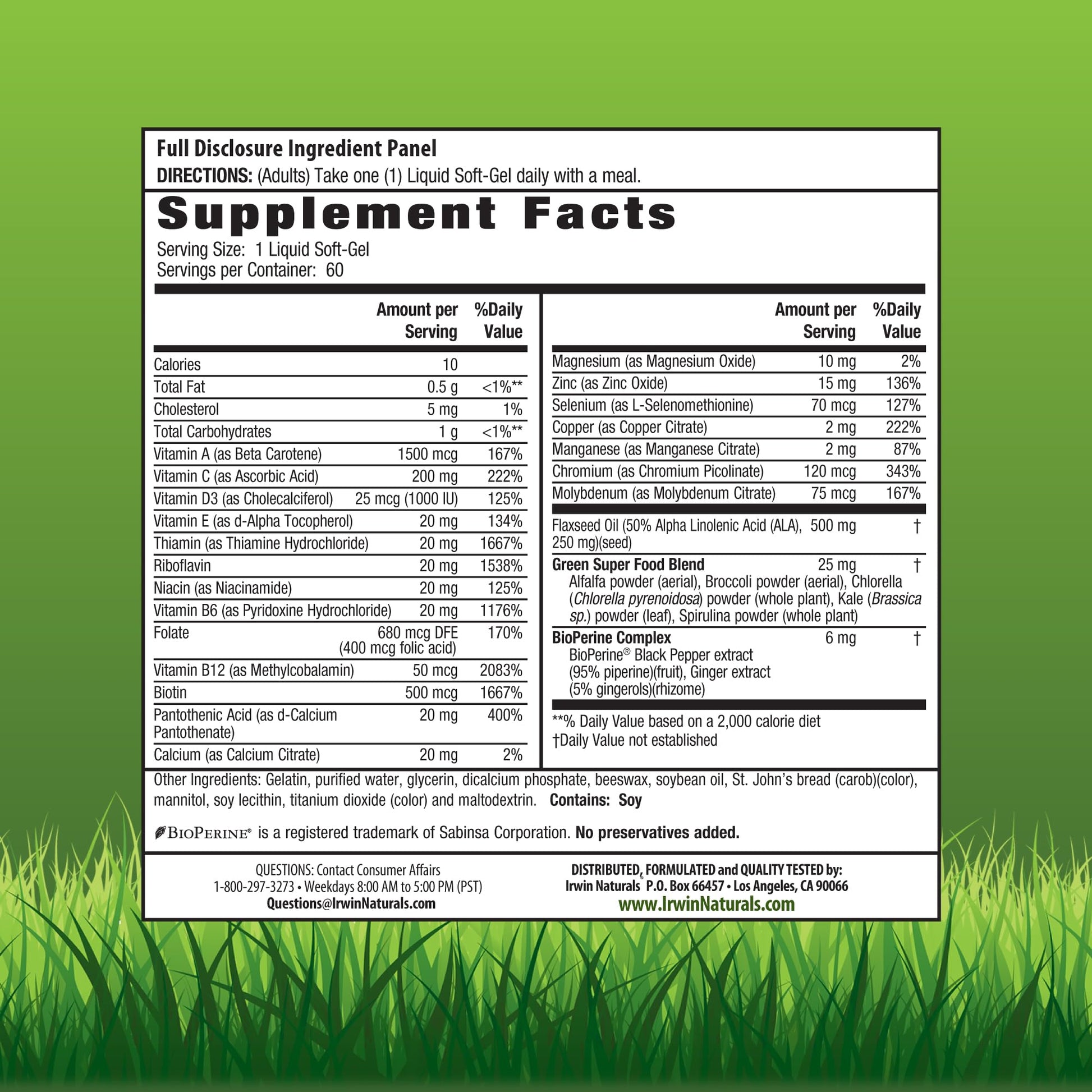 Irwin Naturals Only One Liquid-Gel Multi - 60 Liquid Softgels - No Iron Daily Essential Vitamins, Minerals, Antioxidants, Omega-3 & Green Super Foods Irwin NaturalsBuy Supplements Australia