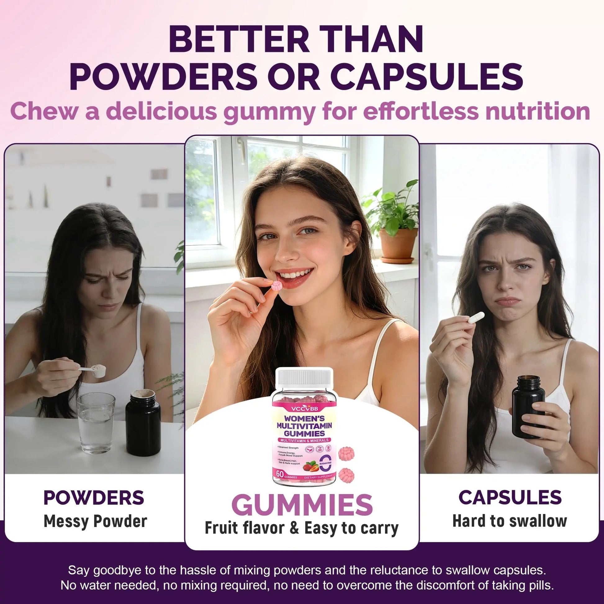 VCCVBB All-in-One Women's Multivitamin Gummies with Complete Vitamin & Mineral Complex, Herbal Blends for Energy, Overall Health VCCVBB
