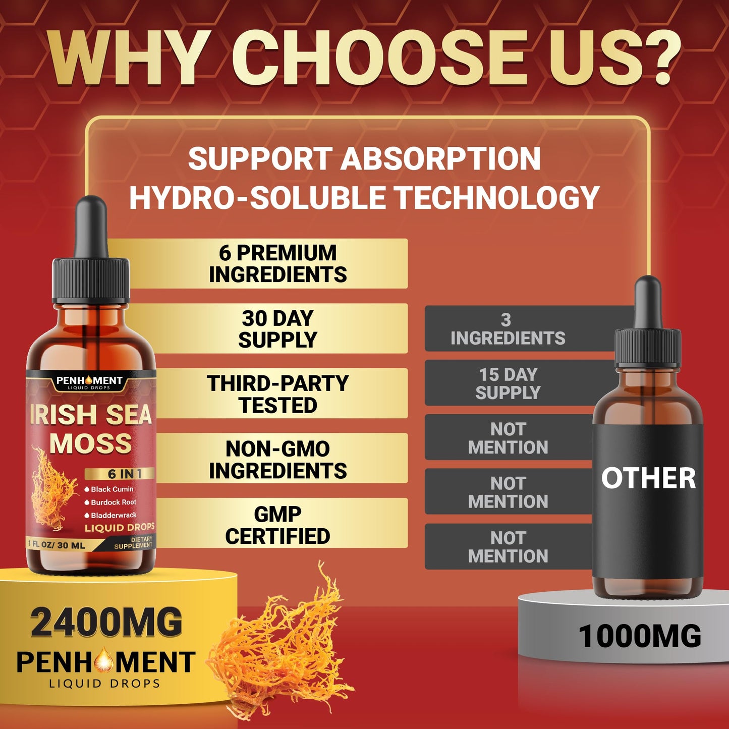 Penhoment 6in1 Sea Moss Drops with Black Seed Oil Irish Seamoss, Ashwagandha, Burdock Root & Bladderwrack - 1FL Oz - 30 Day Supply PenhomentBuy Supplements Australia