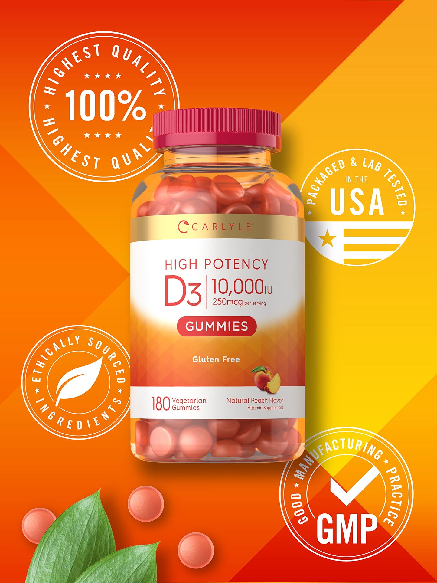 Carlyle Vitamin D3 Gummies | 10,000 iu | 180 Count | Vegetarian, Non-GMO CarlyleBuy Supplements Australia