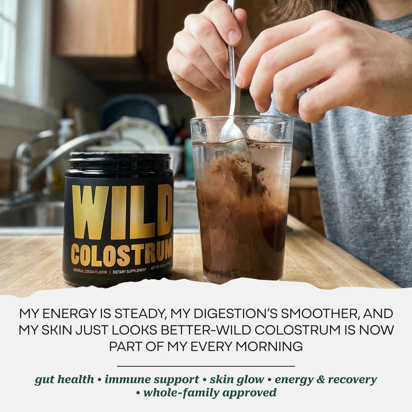 Colostrum Supplement - Grass Fed Pure Bovine Colostrum Powder - 2000mg & 400mg IgG (calostro bovino) - Gut, Immunity, Skin, Hair Support - Sugar Free, Natural Cacao Flavour, 30 Servings Wild FoodsBuy Supplements Australia