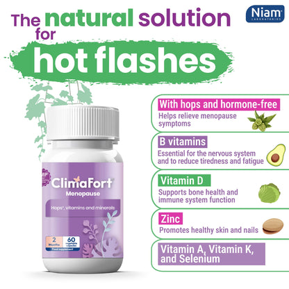 Climafort 60 Day Supply | Menopause Relief Pills | Natural Relief for Hot Flashes, Night Sweats, Mood Swings & Hormone Balance | Hops, Vitamins, and Minerals | 1 Capsule Daily ClimafortBuy Supplements Australia