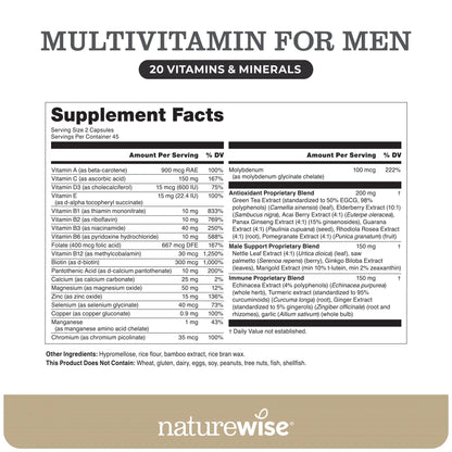 NatureWise [1] Multivitamin for Men - Non-GMO - 90 Capsules[45-Day Supply] + (Pack of 2) Omega 3 Fish Oil 1000mg + Vitamin E - Wild-Caught - 60 Softgels[30-Day Supply] NatureWiseBuy Supplements Australia