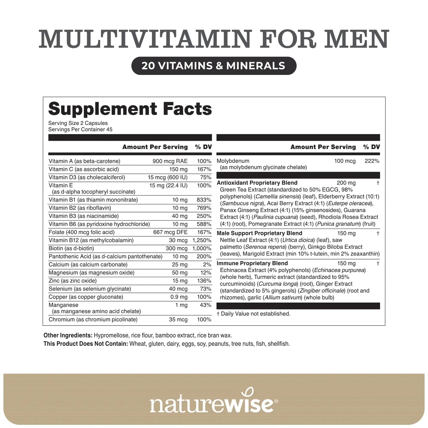 NatureWise [1] Multivitamin for Men - Non-GMO - 90 Capsules[45-Day Supply] + [1] Magnesium Glycinate 625mg - Chelated Magnesium - 30 Capsules[30-Day Supply] NatureWiseBuy Supplements Australia