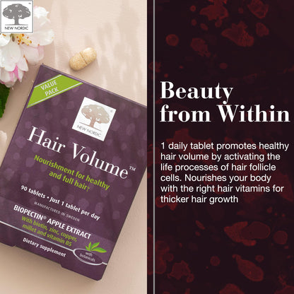 NEW NORDIC Hair Volume Tablets, 3000 mcg Biotin & Biopectin Apple Extract, Hair Vitamins to Support Natural Hair Growth, 90 Count (Pack of 1) NEW NORDICBuy Supplements Australia