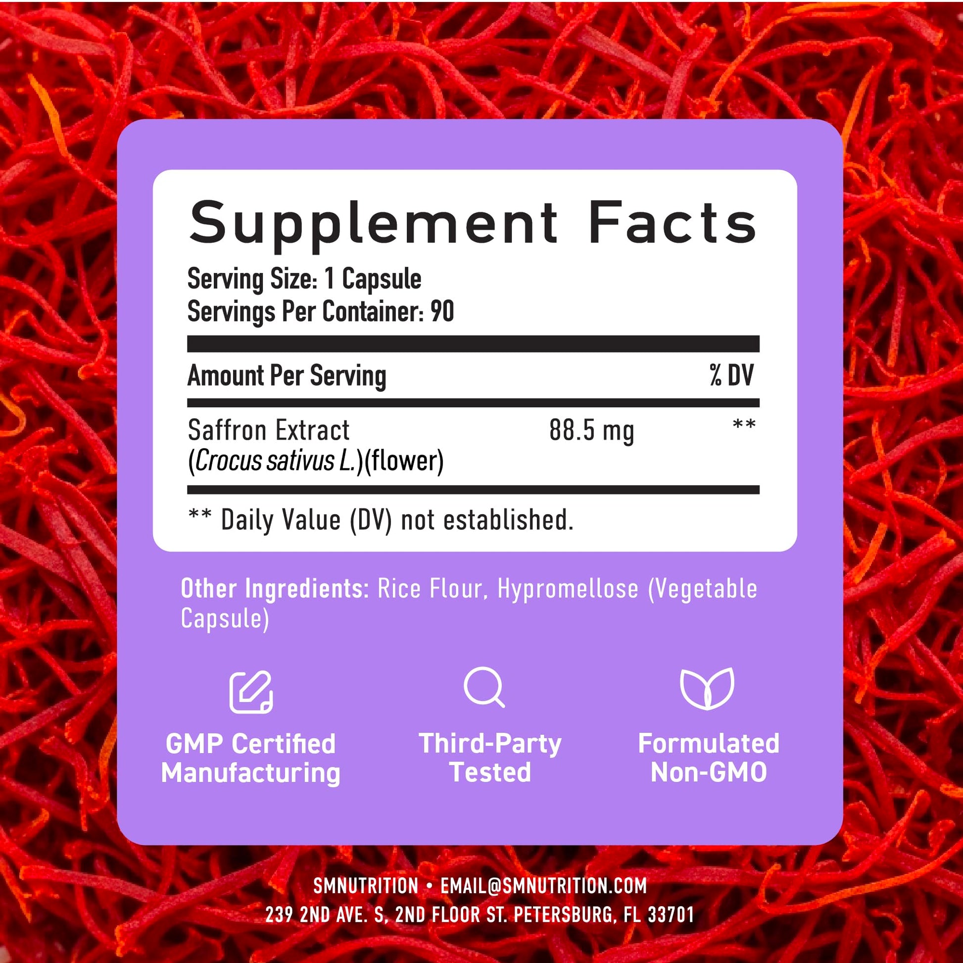 Saffron Supplements 88.5mg | 3-Month Supply | Pure Saffron Extract Capsules for Mood, Focus, Eye Health & Energy Balance Support | Crocus Sativus Extract | Gluten-Free & Non-GMO | 90 Capsules SMNutritionBuy Supplements Australia