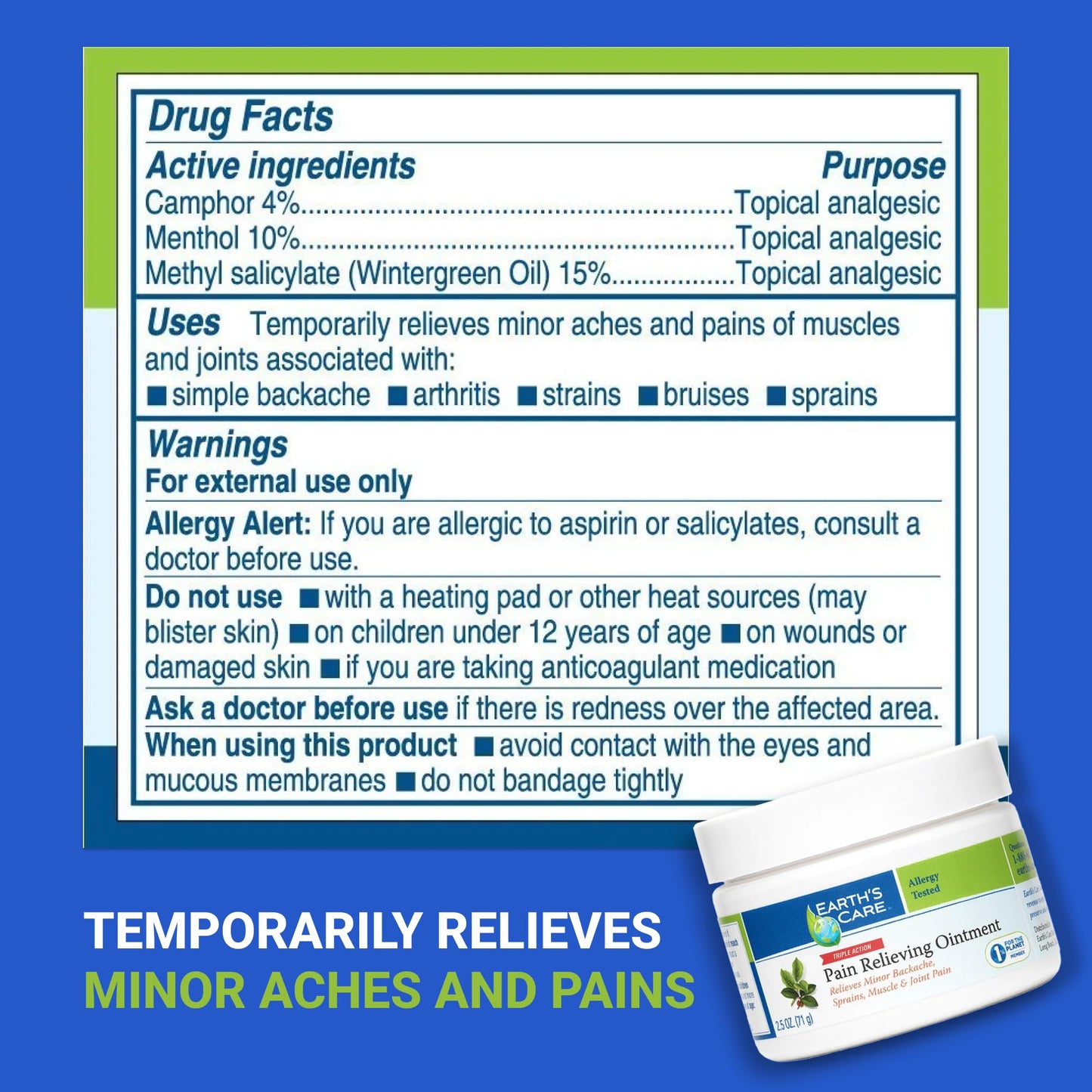 Earth's Care Pain Relieving Ointment - Triple Action Muscle and Joint Cream - Topical Analgesic 2.5 oz. (71 g) Earth's CareBuy Supplements Australia