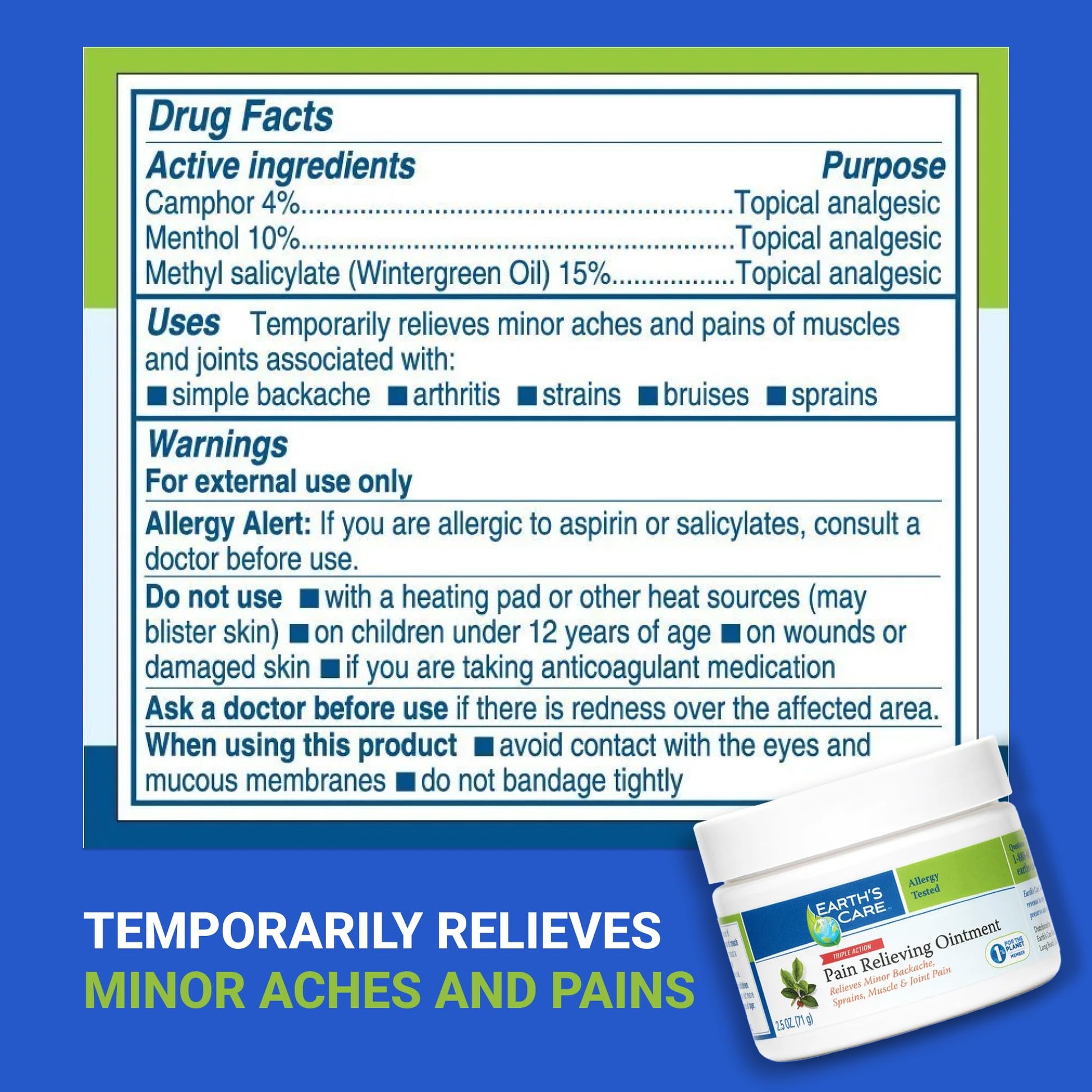 Earth's Care Pain Relieving Ointment - Triple Action Muscle and Joint Pain Relief Cream - Topical Analgesic 2.5 oz (3 Jars) Earth's CareBuy Supplements Australia