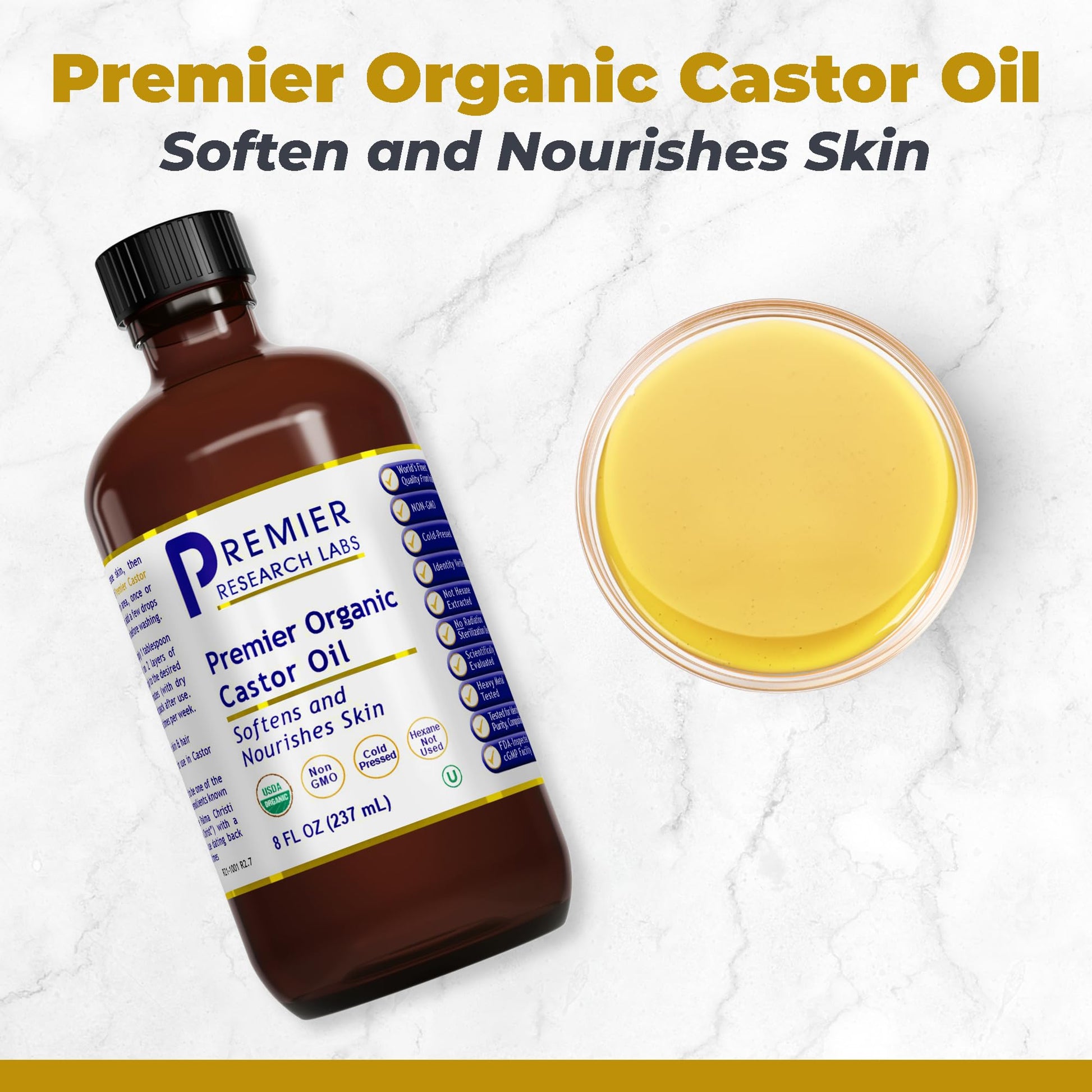 Premier Research Labs Organic Castor Oil for Face - Cold Pressed 100% Pure Castor Oil for Hair Growth, Skin & Body, Hexane Free - 8 Oz Bottle Premier Research LabsBuy Supplements Australia