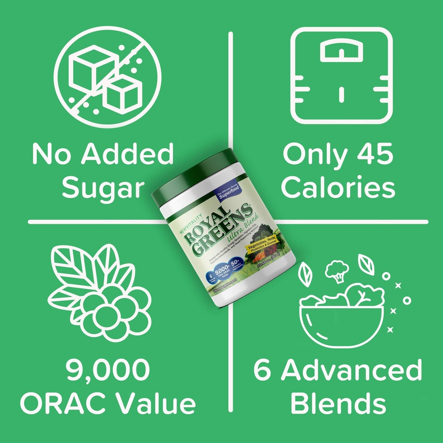 New Vitality Royal Greens Superfood Powder | Healthy Veggie Powder with Probiotics, Enzymes, Antioxidants, Wheat Grass & Greens 10.75oz (30 Day Supply) New VitalityBuy Supplements Australia
