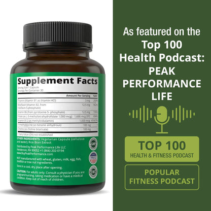 Methylated Multivitamin + Methylated B Complex Supplement. With Trimethylglycine (TMG), L Methylfolate, Methyl B12 + B1 + B2 + B6 Vitamins + Choline Peak Performance