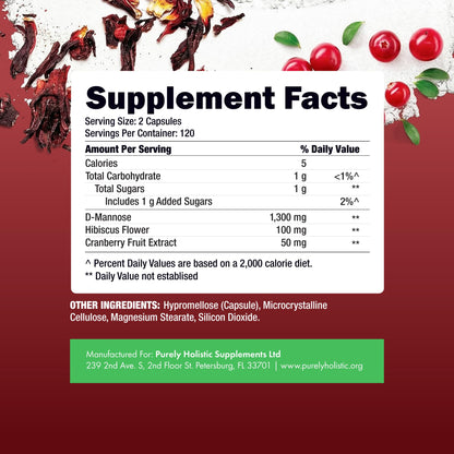 D Mannose with Cranberry | Drug-Free Urinary Tract Health Support | Evidence-Based DMannose 1300mg for Urinary & Bladder Health for Women | D Mannose Supplements for Women & Men | Non-GMO | 240 Ct Purely HolisticBuy Supplements Australia