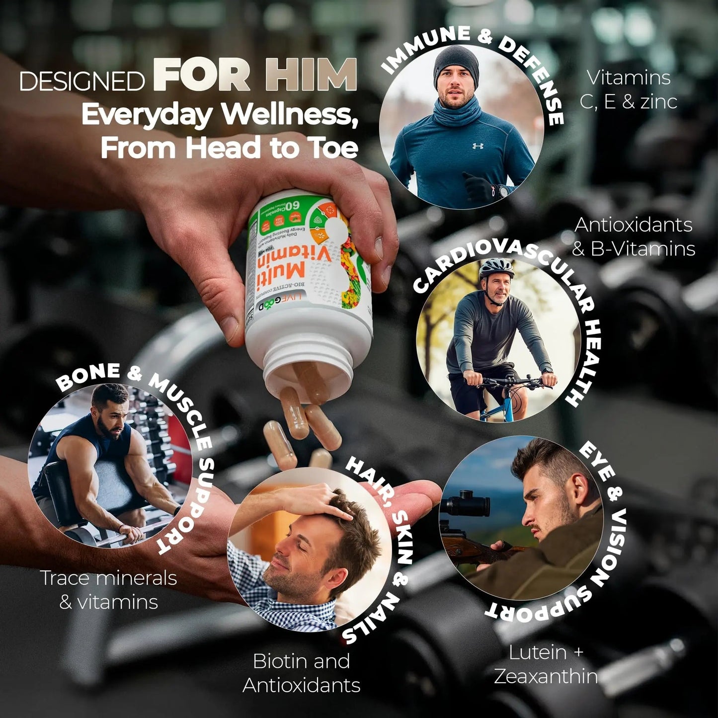LiveGood Bio-Active Complete Multivitamin for Men, Daily Men’s Multi with 24 Essential Vitamins and Minerals for Energy, Immunity LIVEGOODBuy Supplements Australia