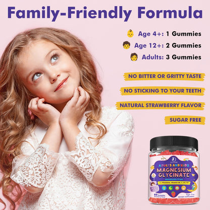 Magnesium Glycinate Gummies for Kids 4+ & Adults- Magnesium Glycinate 150/300 mg for Natural Sleep, Relaxation & Calm Support, Melatonin Free, Sugar Free Strawberry Flavor, 60 Ct LUCNVEMBuy Supplements Australia