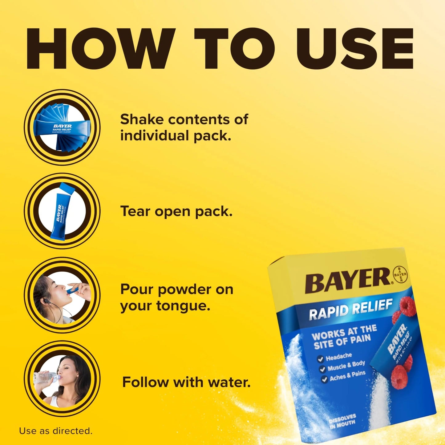 Bayer® Rapid Relief, Dissolvable Raspberry Flavor, Powder Packs with Aspirin & Caffeine, Fast Acting Headache Relief, Muscle and Body Pain Reliever, 30ct BayerBuy Supplements Australia