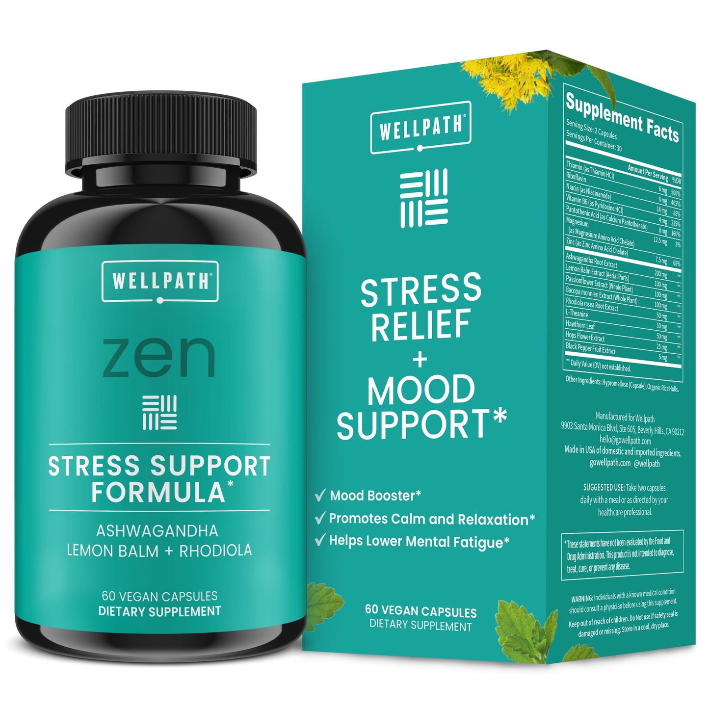 WellPath Zen Stress Relief Supplement + Mood Support | Calm, Stress & Energy Support | Ashwagandha Root, Rhodiola Rosea, L-Theanine, Lemon Balm | Herbal Capsules, 60 Ct WellPathBuy Supplements Australia
