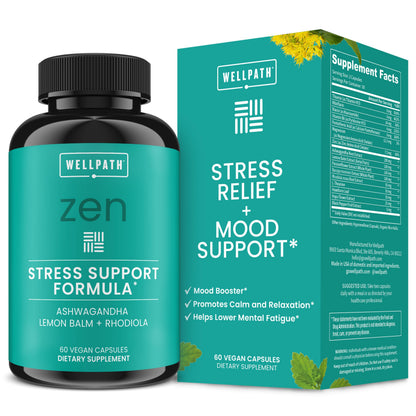 WellPath Zen Stress Relief Supplement + Mood Support | Calm, Stress & Energy Support | Ashwagandha Root, Rhodiola Rosea, L-Theanine, Lemon Balm | Herbal Capsules, 60 Ct WellPathBuy Supplements Australia