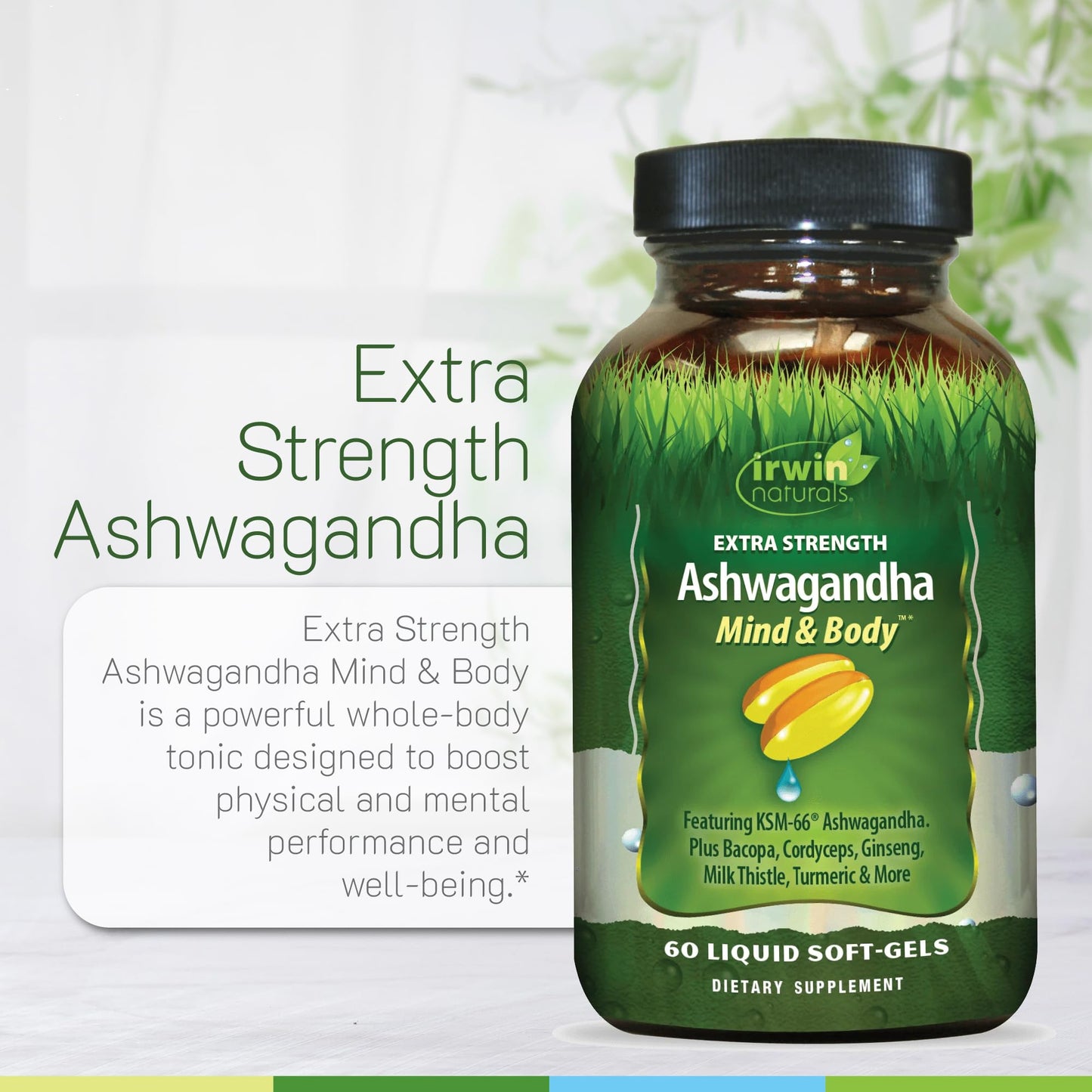 Irwin Naturals Extra Strength Ashwagandha - 60 Liquid Softgels - Helps Boost Physical & Mental Performance - with Turmeric & Milk Thistle Irwin NaturalsBuy Supplements Australia
