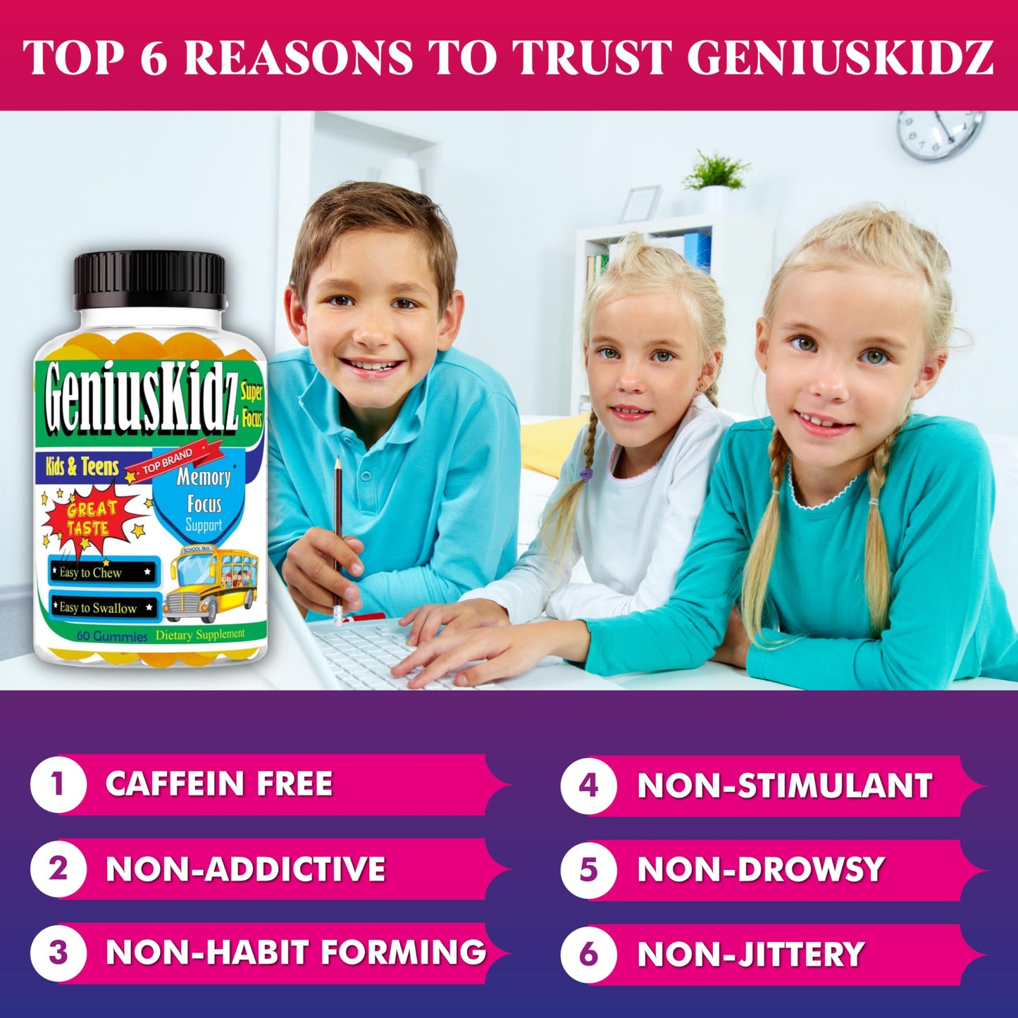 Celebrity Lifestyle Product Brain Support Focus Supplement for Kid and Teens Omega 3 Gummy Vitamin Memory and Attention, Brain Booster, Kid Focus Attention Supplement(1 Bottle) DHA 60ct Celebrity LifeStyle ProductBuy Supplements Australia