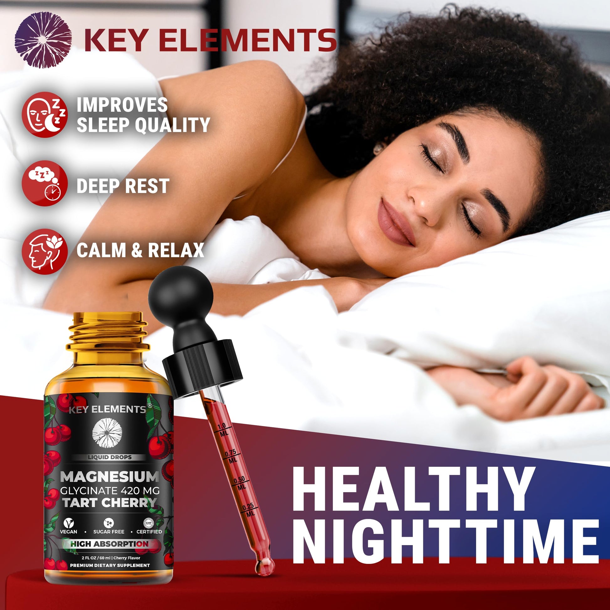 Liquid Magnesium Glycinate 420 Mg with Natural Tart Cherry Extract | Magnesium Glycinate Drops Supplement for Sleep, Mood & Mobility Support | Tart Cherry Extract KEY ELEMENTSBuy Supplements Australia