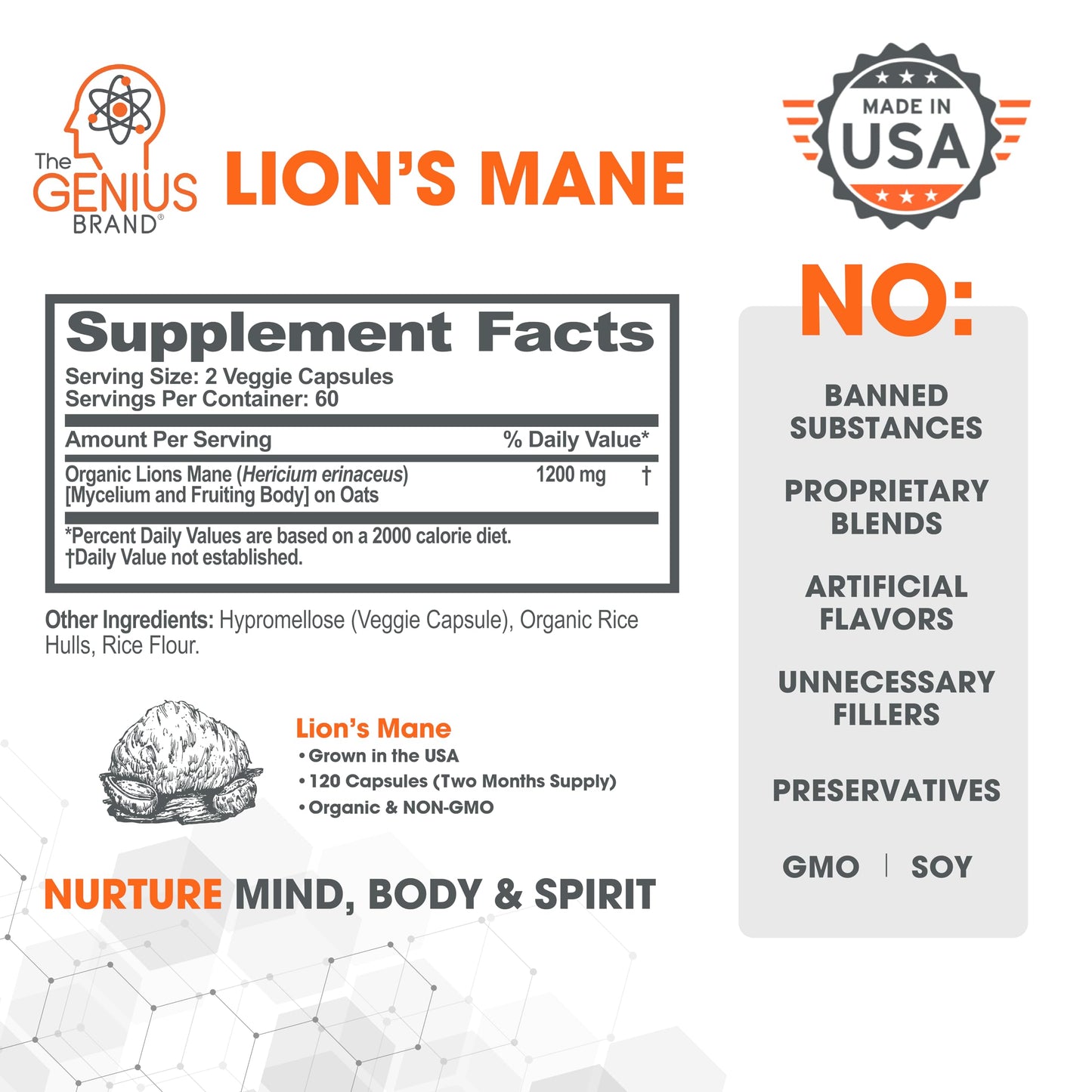 Genius Lions Mane Supplement Capsules - Organic Nootropic Supplement, 1200mg per The Genius BrandBuy Supplements Australia