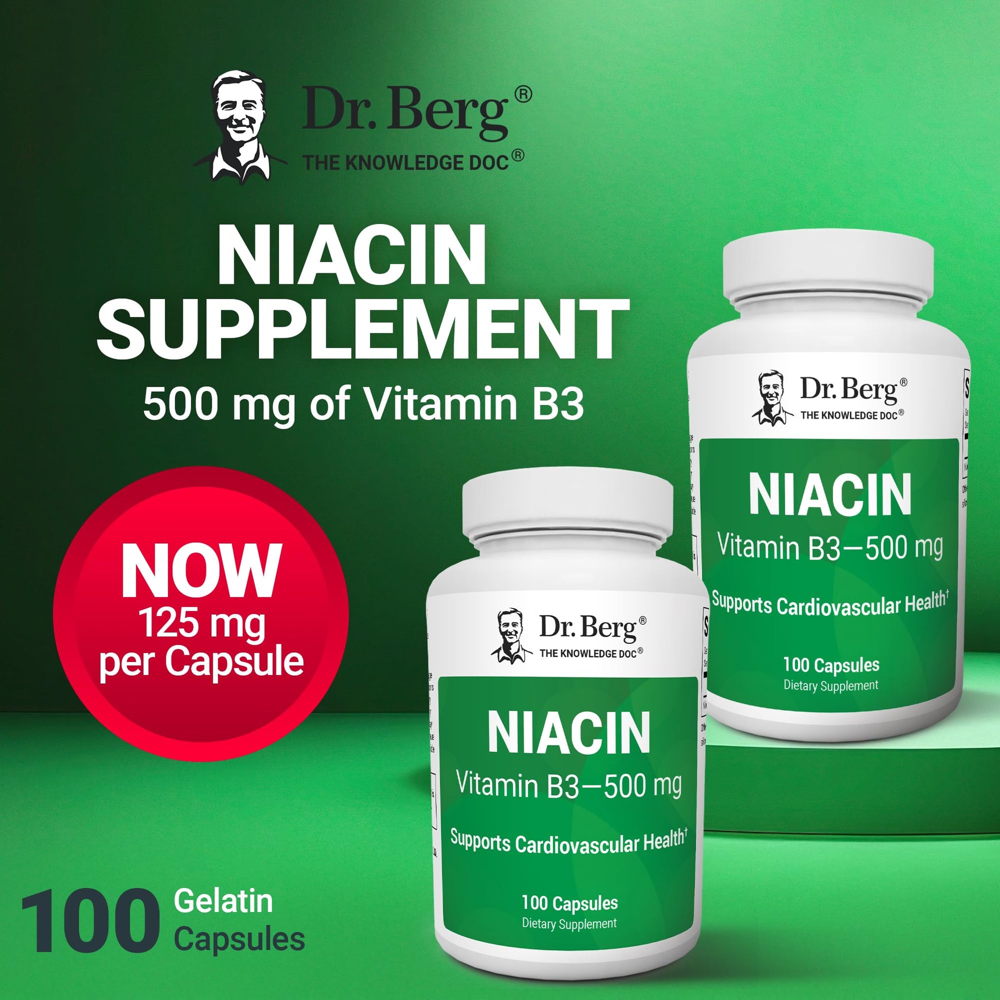 Dr. Berg Highly-Potent Niacin 500 mg – Now Only 125 mg per Capsule for Niacin Flush Tolerance Building – Gradually Increase to 500mg a Day – Vitamin B3 for Heart, Brain & Energy Support – 100 Capsules Dr. Berg NutritionalsBuy Supplements Australia