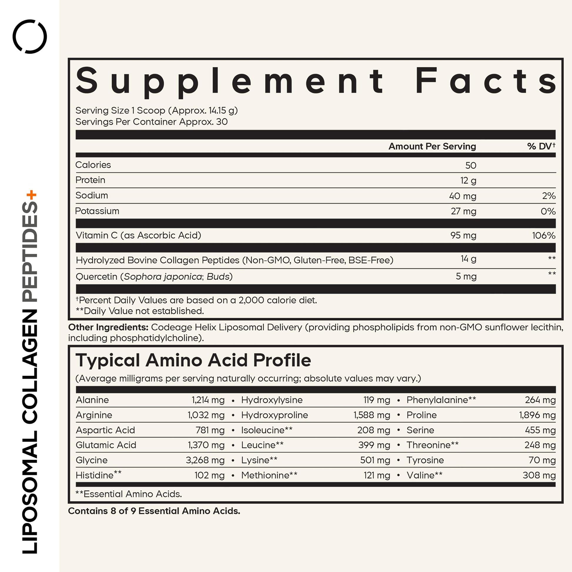 Codeage Liposomal Collagen Peptides Powder + Vitamin C & Quercetin, Phospholipid Complex, Grass-Fed Pasture-Raised Hydrolyzed Collagen Type I & III Supplement All-in-One, Non-GMO, 14.97 oz CodeageBuy Supplements Australia