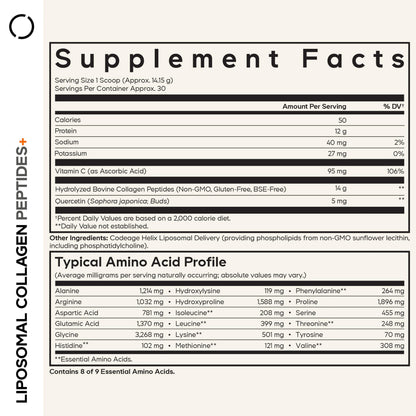 Codeage Liposomal Collagen Peptides Powder + Vitamin C & Quercetin, Phospholipid Complex, Grass-Fed Pasture-Raised Hydrolyzed Collagen Type I & III Supplement All-in-One, Non-GMO, 14.97 oz CodeageBuy Supplements Australia