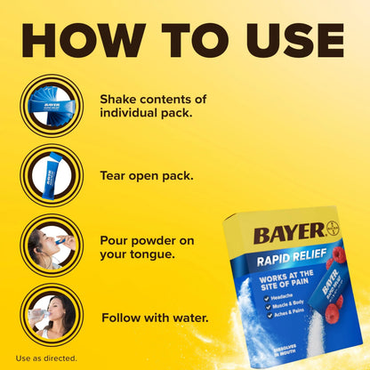 Bayer® Rapid Relief, Dissolvable Raspberry Flavor, Powder Packs with Aspirin & Caffeine, Fast Acting Headache Relief, Muscle and Body Pain Reliever, 20ct BayerBuy Supplements Australia