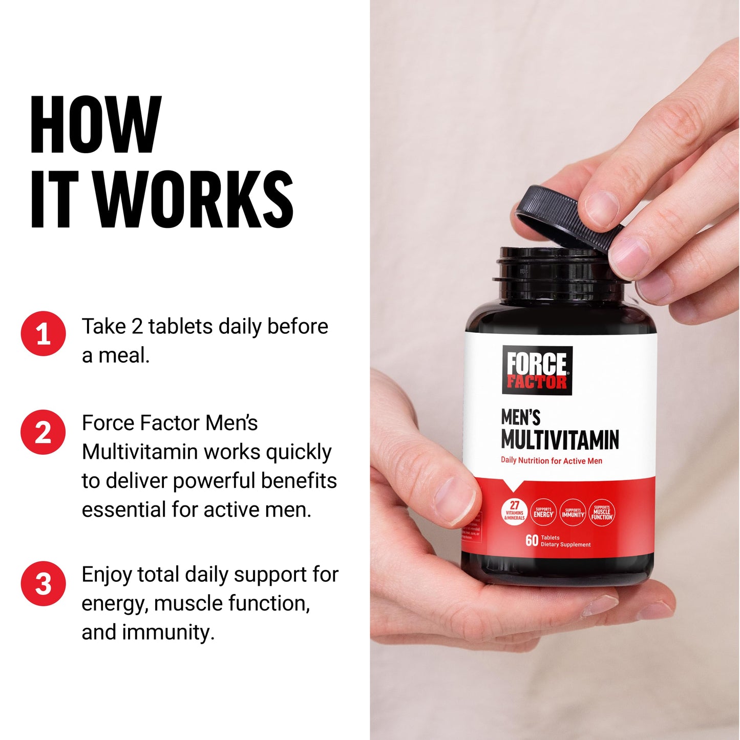 Force Factor Men’s Multivitamins, Multivitamin for Men Plus Amino Acids Supplement with 27 Vitamins and Minerals, and Phytonutrients to Support Energy, and Immunity, 60 Tablets Force FactorBuy Supplements Australia