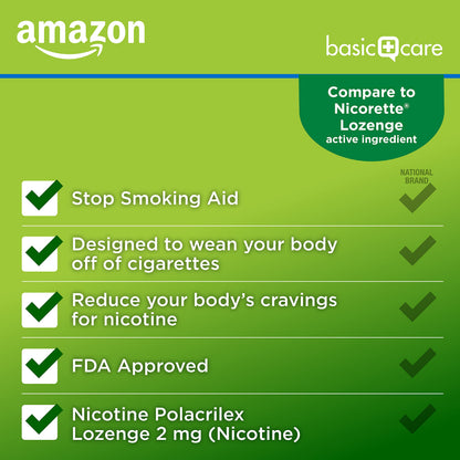Amazon Basic Care Nicotine Polacrilex Lozenge, 2 mg (Nicotine), Mint Flavor Amazon Basic CareBuy Supplements Australia