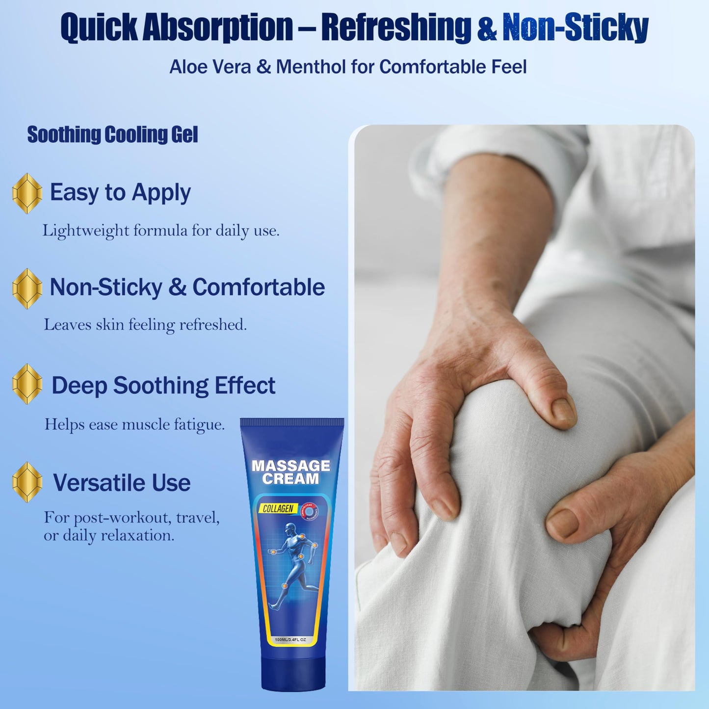 Soothing Cooling Gel for Muscle Tightness – Fast Absorbing Formula with Aloe Vera, Menthol & Tea Tree Oil | Sports & Daily Body Care Gel for Women & Men | Non-Greasy, Refreshing Feel (100ML/3.4oz) MIsiyuoBuy Supplements Australia