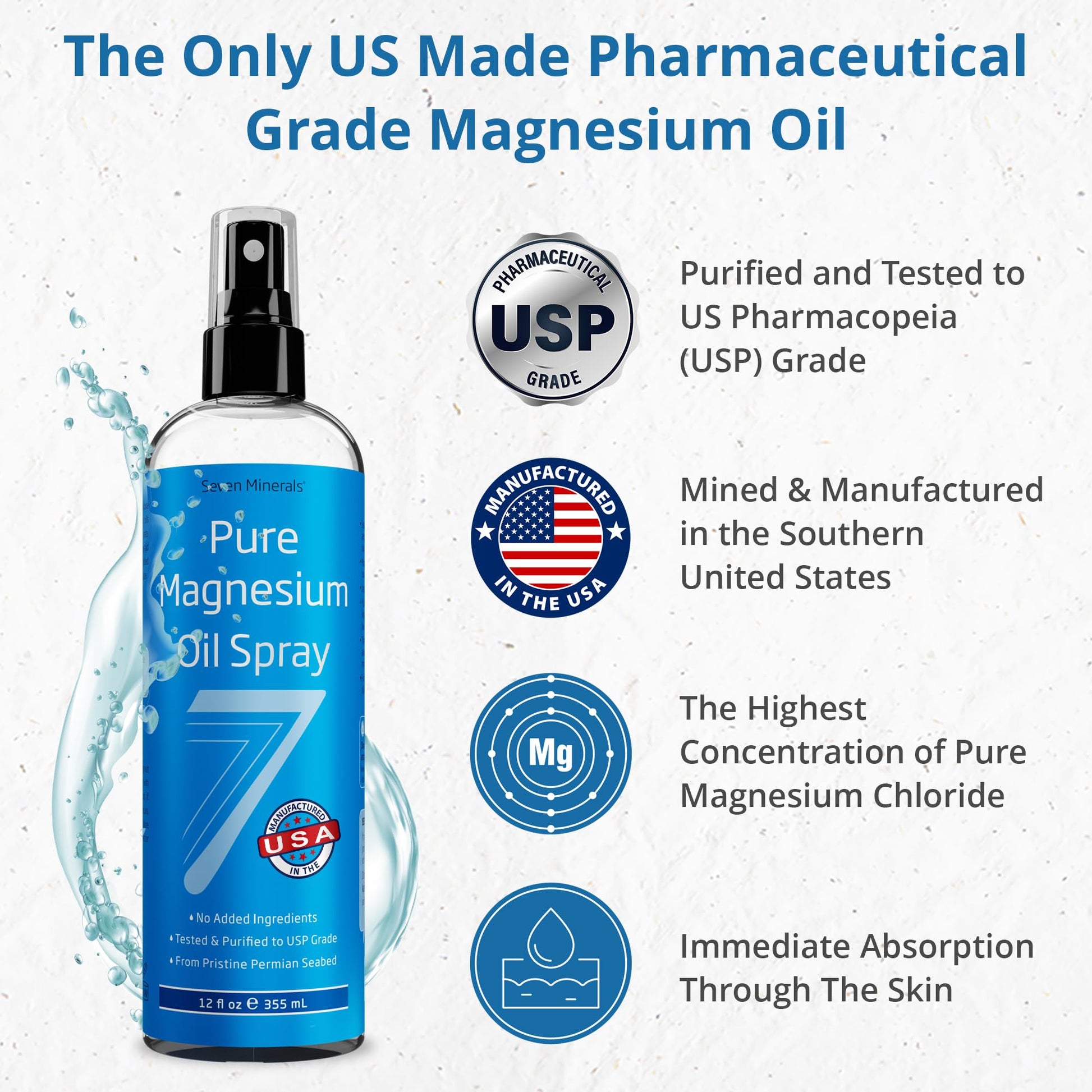 Seven Minerals Pure Magnesium Oil Spray, Big 12oz, USP Grade, Extra Strength, for Feet, Sleep, Muscle Pain & Cramps - Mined in The USA Seven MineralsBuy Supplements Australia