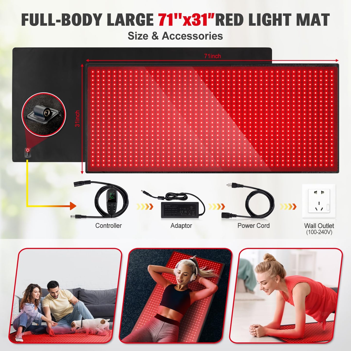 Red Light Therapy Mat for Body, 71"x 31" Red Light Therapy Blanket Red Near Infrared 660nm 850nm GMOWNWBuy Supplements Australia