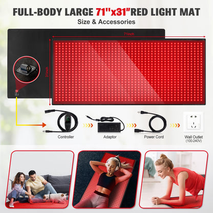 Red Light Therapy Mat for Body, 71"x 31" Red Light Therapy Blanket Red Near Infrared 660nm 850nm GMOWNWBuy Supplements Australia