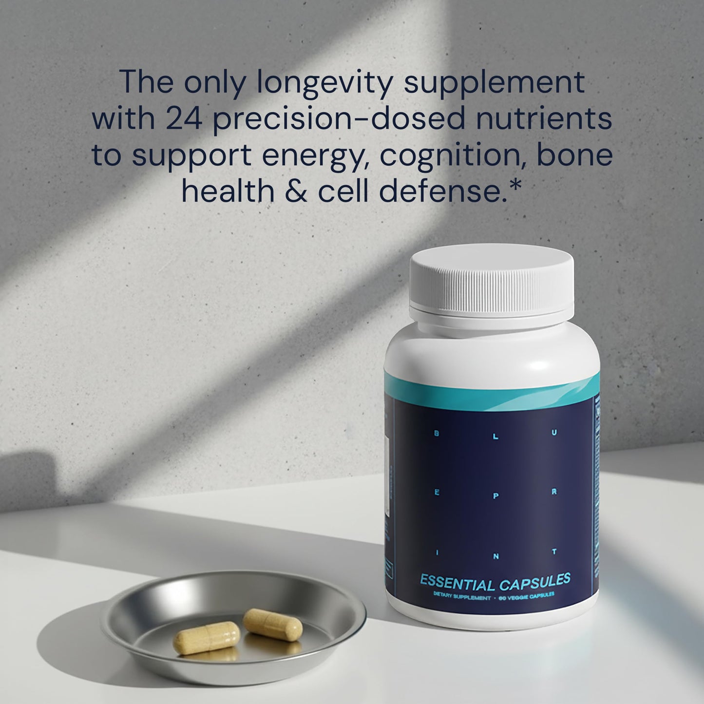 Blueprint Bryan Johnson Essential Capsules - Daily Multivitamin/Multimineral for Women and Men - Antioxidant Supplement with Calcium, Vitamin B1, Vitamin D, and Zinc