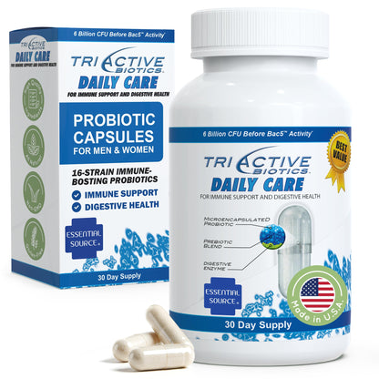 Essential Source TriActive Biotics Daily Care – Probiotics for Women and Men, 6 Billion CFU with Prebiotic Blend – Daily Digestive and Immune Support Gut Health Supplement – 30 Capsules Essential SourceBuy Supplements Australia