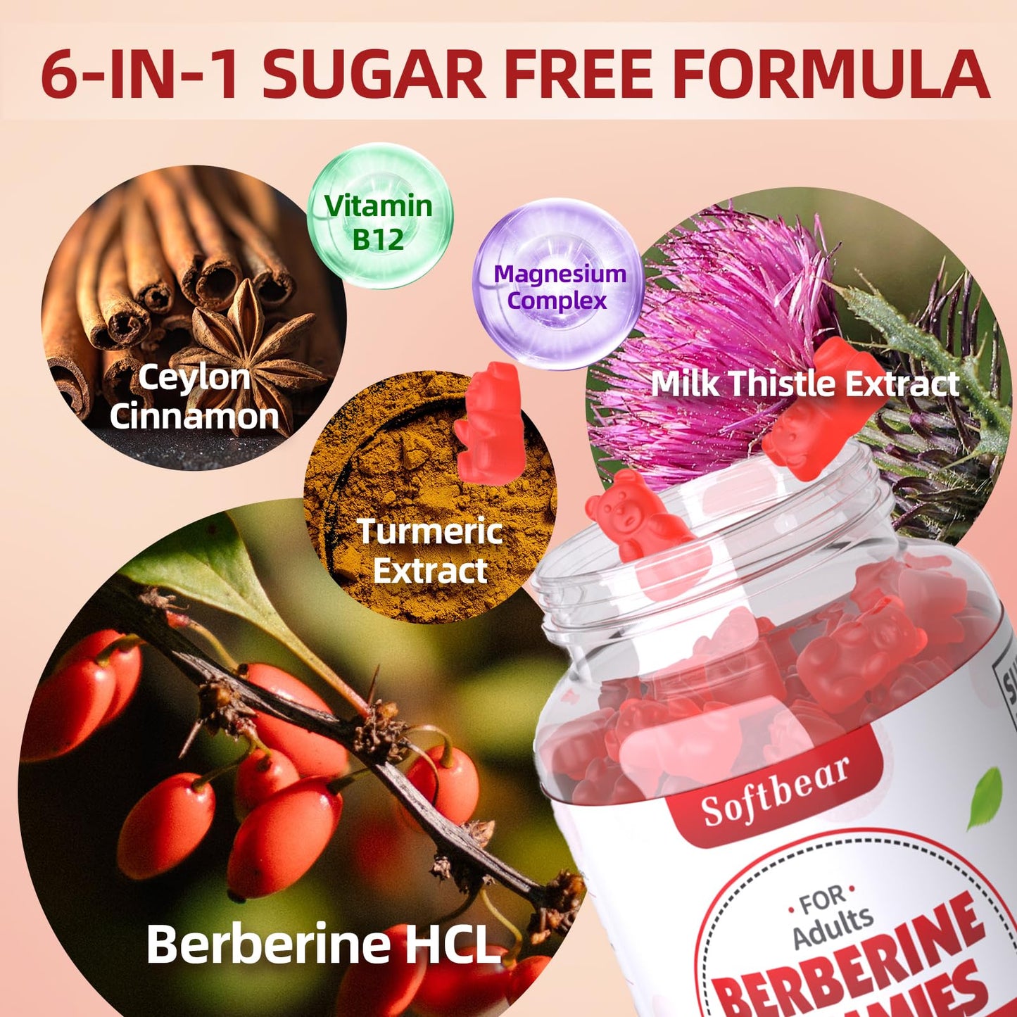softbear Berberine with Ceylon Cinnamon Gummies-99% Purity Berberine HCL Supplements softbearBuy Supplements Australia