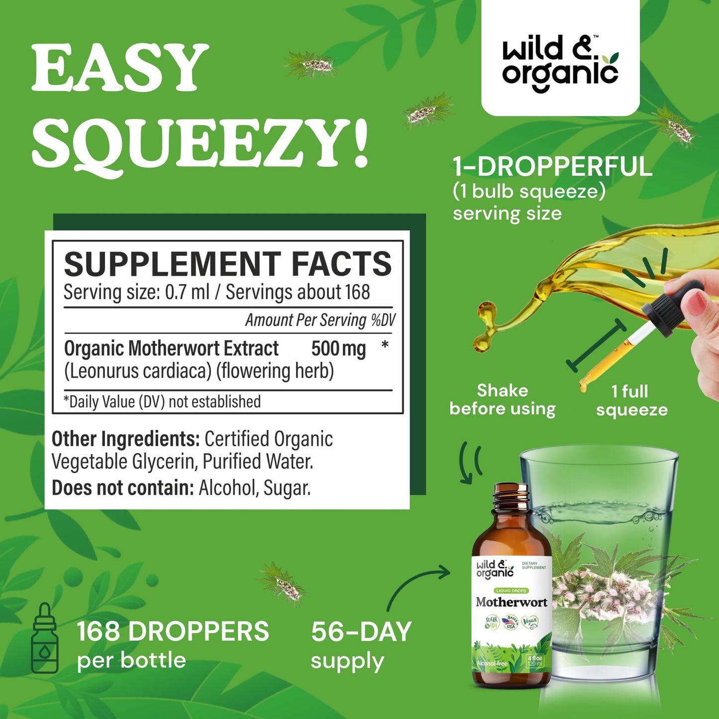 Wild & Organic Motherwort Tincture - Good Mood, Calmness, Overall Support - Supplements for Women with Motherwort Herb - Vegan, Sugar & Alcohol-Free Extract Drops - 4 fl oz Wild & OrganicBuy Supplements Australia