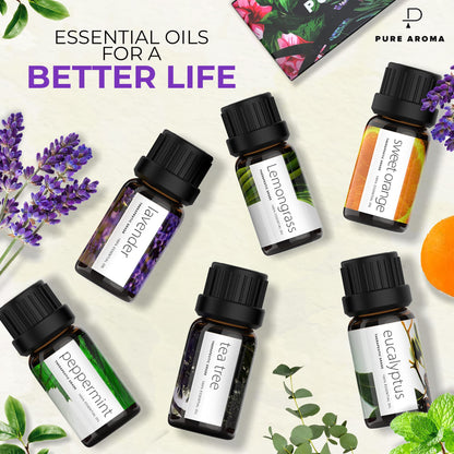 Essential Oils by PURE AROMA 100% Pure Oils kit- Top 6 Aromatherapy Oils Gift Set-6 Pack, 10ML Pure AromaBuy Supplements Australia
