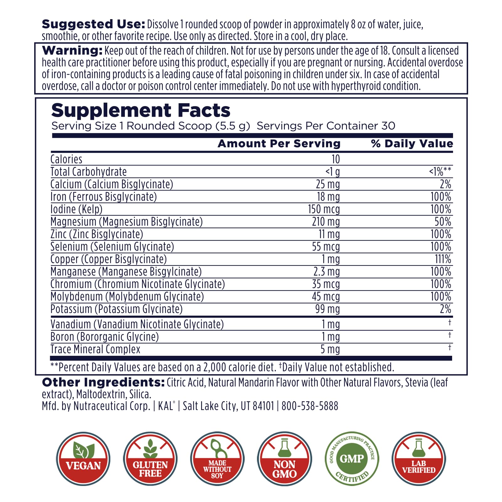 KAL Total Mineral+ Powder - Total Complex - Magnesium Glycinate, Zinc, Calcium and More - Bone Health & Whole Body Support Supplement - Vegan, Non-GMO, Gluten-Free 60-Day Guarantee - 30 Servings KALBuy Supplements Australia